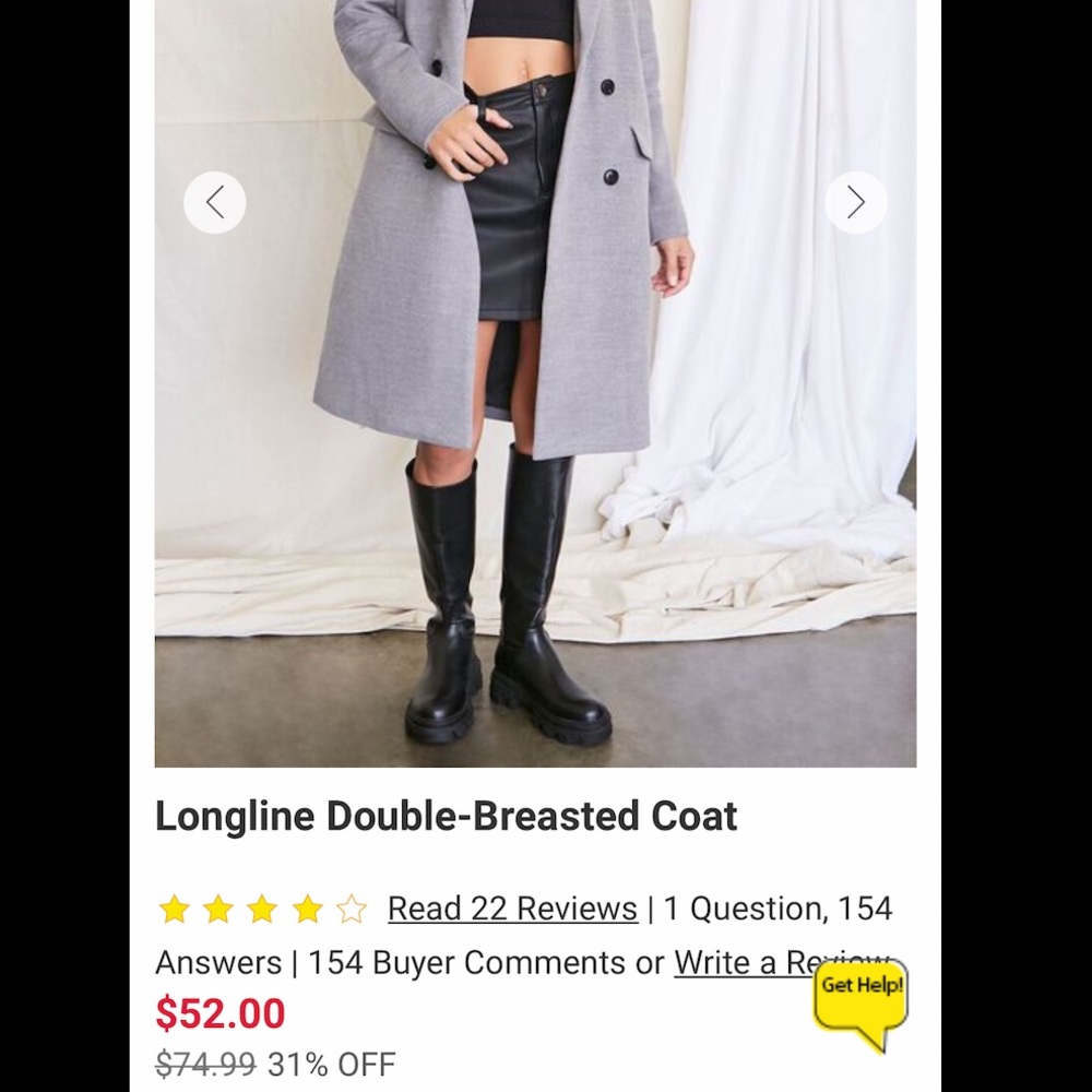 Grey longline double breasted womens coat from Forever21.